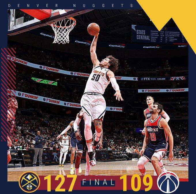 NBA - I Denver Nuggets la fanno da padroni a Washington