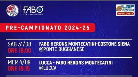 Serie B - FABO Herons Montecatini, il calendario della preseason