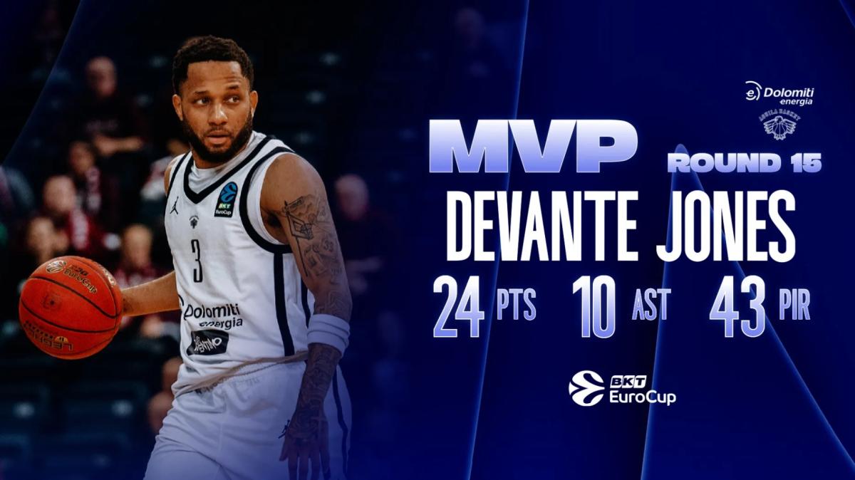 Aquila Trento, Devante' Jones si prende il titolo di MVP del Round 15