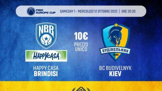 FIBA EC - Brindisi-Budivelnyk Kiev: l’incasso sarà devoluto a favore della popolazione ucraina