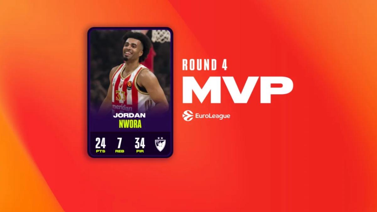 Jordan Nwora della Stella Rossa è l'MVP del Round 4 di EuroLeague