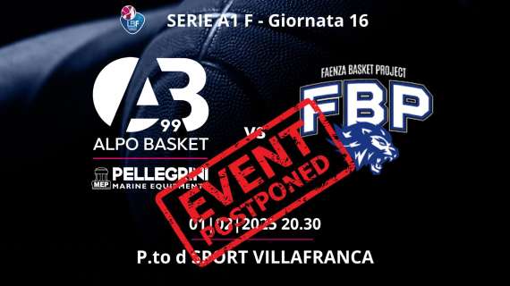 A1 F - Nota della società Alpo Basket 99: spostamento gara