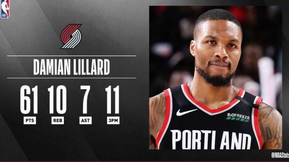 NBA - Lillard dice 61, Portland batte i Warriors