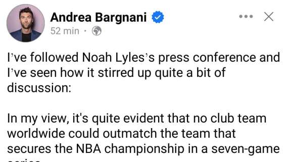 Andrea Bargnani dice la sua su Noah Lyles e i 'campioni del Mondo' nella NBA