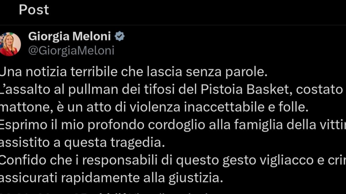 Giorgia Meloni: «Una notizia terribile che lascia senza parole. Atto di violenza inaccettabile»