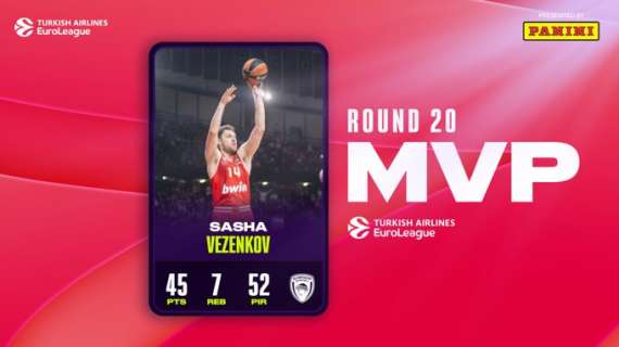 Sasha Vezenkov è l'MVP del Round 20 di EuroLeague: record di PIR stagionale