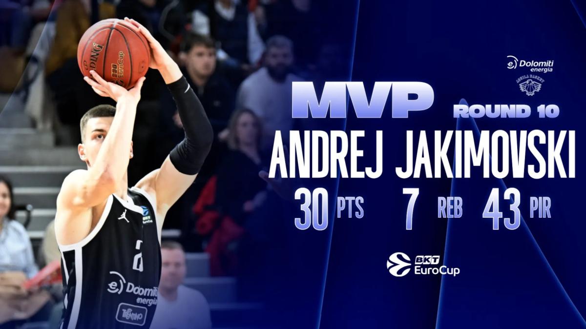 Trento, Andrej Jakimovski registra il miglior PIR di sempre e vince l'MVP del Round