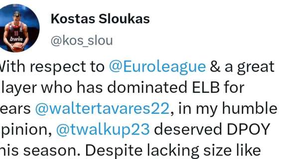 EuroLeague - Sloukas: "Walkup meritava il DPOY". La risposta di Tavares