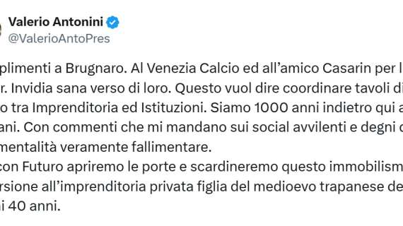 Valerio Antonini: «Complimenti a Brugnaro. Invidia sana verso di loro»