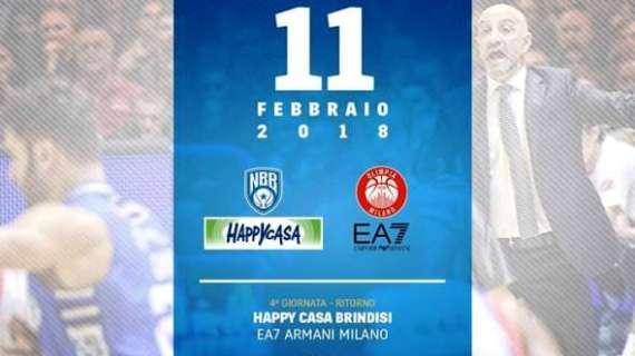 Lega A - Happy Casa Brindisi ospita l'EA7 Milano (ore 17:00)
