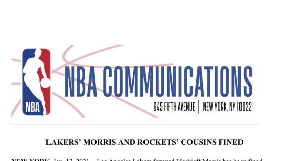 NBA - Lakers, multa per Morris e Cousins dopo la rissa