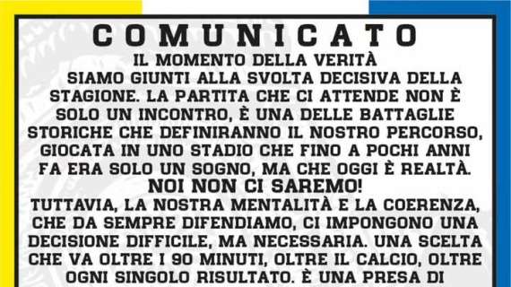 Il comunicato degli ultras 