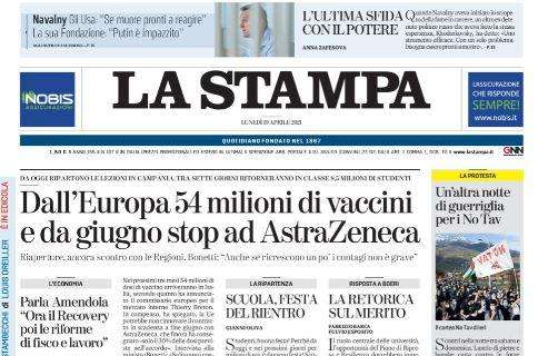 La Stampa - Dall'Europa 54 milioni di vaccini e da giugno stop ad AstraZeneca