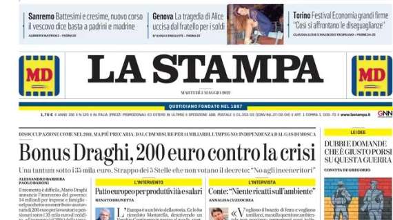 La Stampa - Bonus Draghi, 200 euro contro la crisi