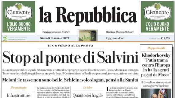 La Repubblica - Stop al ponte di Salvini 