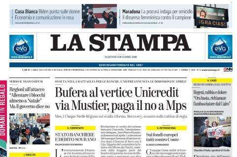 La Stampa - Bufera al vertice Unicredit, via Mustier, paga il no a Mps