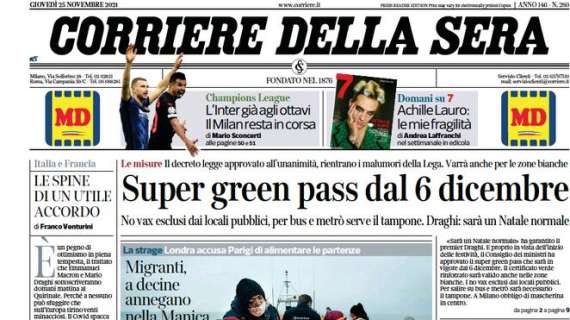 Corriere della Sera - Super Green Pass dal 6 dicembre
