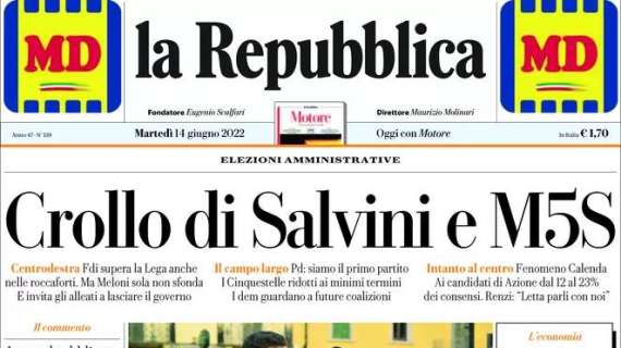 La Repubblica - Crollo di Salvini e M5S