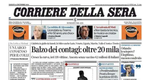 Corriere della Sera - Balzo dei contagi: oltre 20mila