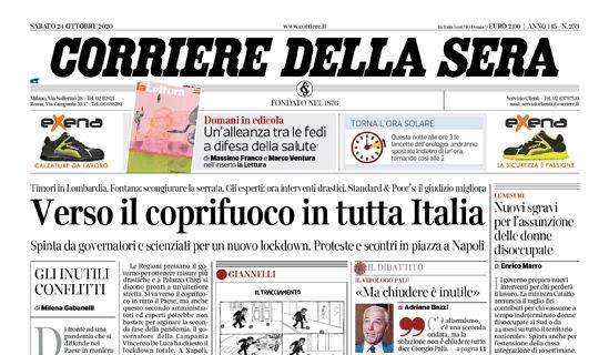 Corriere della Sera: "Verso il coprifuoco in tutta Italia"