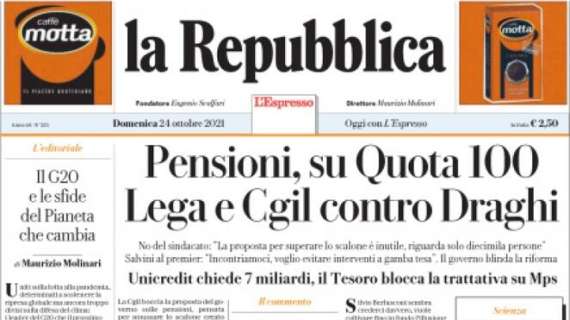 La Repubblica - Pensioni, su Quota 100, Lega e Cgil contro Draghi