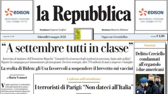 La Repubblica - "A settembre tutti in classe"