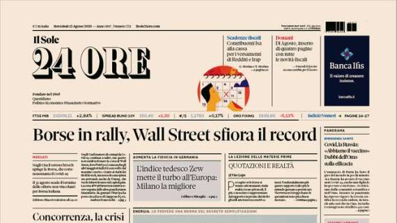 Il Sole 24 Ore - Borse in rally, Wall Street sfiora il record 