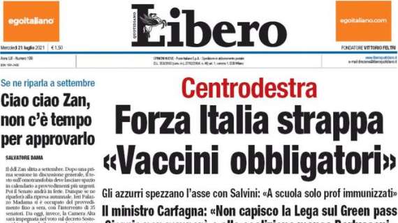 Libero - Forza Italia strappa: "Vaccini obbligatori"