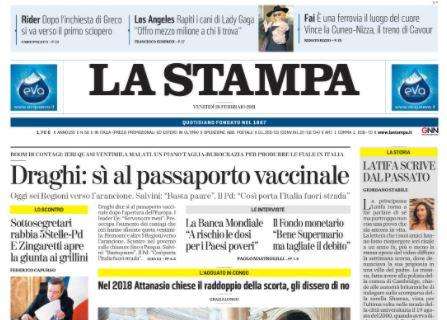 La Stampa - Draghi: sì al passaporto vaccinale