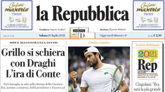 La Repubblica - Grillo si schiera con Draghi. L'ira di Conte