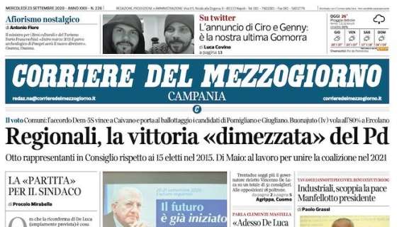 Corriere Mezzogiorno ed. Campania - Regionali, la vittoria "dimezzata" del Pd
