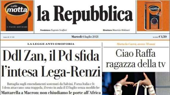 La Repubblica - Ddl Zan, il Pd sfida l'intesa Lega-Renzi 