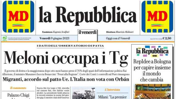 La Repubblica - "Meloni occupa i Tg" 