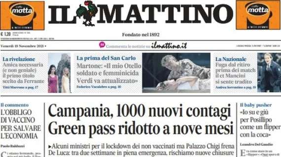 Il Mattino - Campania, 1000 nuovi contagi. Green Pass ridotto a nove mesi