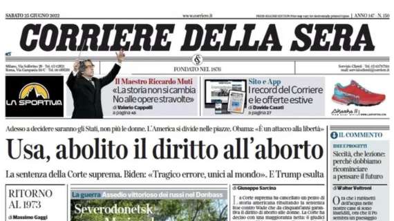 Corriere della Sera - Usa, abolito il diritto all'aborto