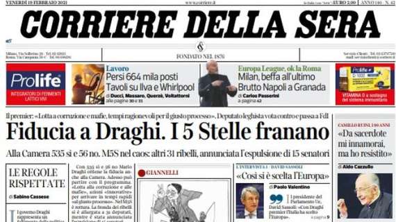 Corriere della Sera - Fiducia a Draghi. I 5 Stelle franano