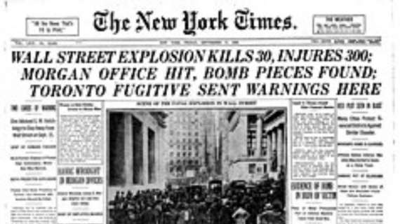 RicorDATE? - 16 settembre 1920, l'anarchico italiano Mario Buda compie un attentato a Wall Street