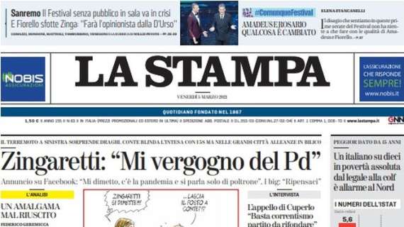 La Stampa - Zingaretti: "Mi vergogno del Pd"