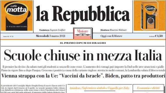 La Repubblica - Scuole chiuse in mezza Italia 