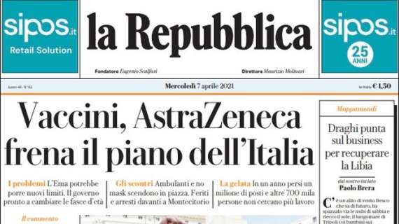 La Repubblica - Vaccini, AstraZeneca frena il piano dell'Italia 