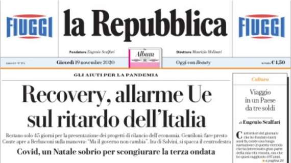 La Repubblica - Recovery, allarme Ue sul ritardo dell'Italia 