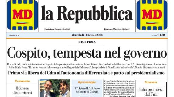 La Repubblica - "Cospito, tempesta nel governo"