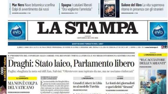La Stampa - Draghi: "Stato laico, Parlamento libero"