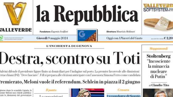 La Repubblica - Destra, scontro su Toti