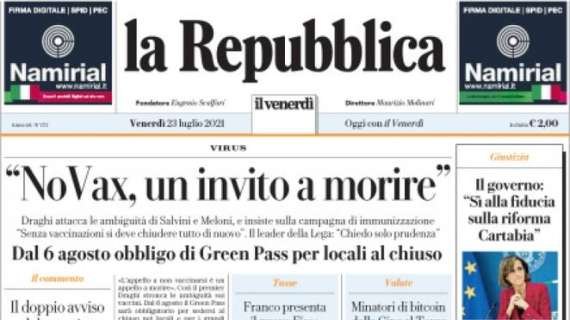 Repubblica - "No Vax, un invito a morire"