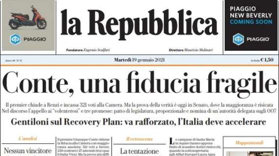 La Repubblica - Conte, una fiducia fragile 