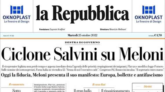 La Repubblica - Ciclone Salvini su Meloni