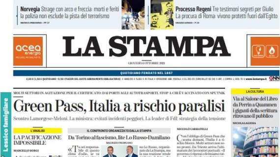 La Stampa - Green Pass, Italia a rischio paralisi