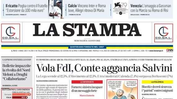 La Stampa - Vola FdI, Conte aggancia Salvini