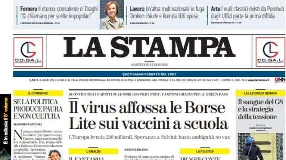 La Stampa - Il virus affossa le borse. Lite sui vaccini a scuola